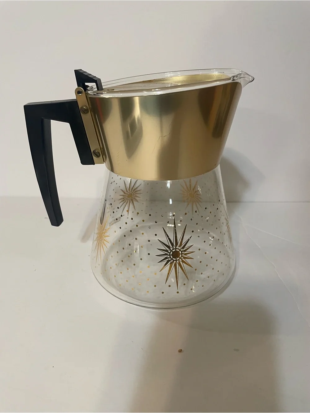 Vintage MCM David Douglas Flameware Coffee Carafe Atomic Starburst Dots Gold